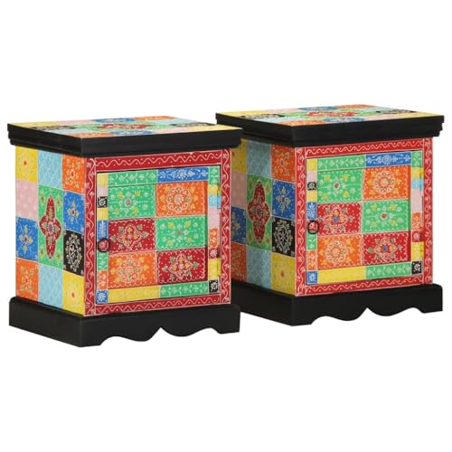 BOWEKAM Möbel, Tische, Nachttische, Nachttisch, 2 Stück, mehrfarbig, 40 x 35 x 45 cm, Massivholz, Mango von BOWEKAM