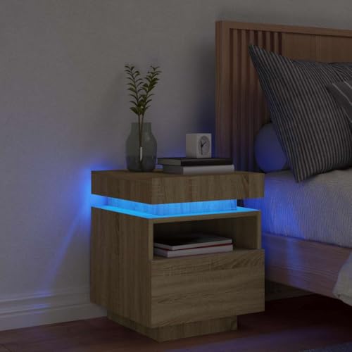 BOWEKAM Möbel, Tische, Nachttische, Nachttisch mit LED-Lichtern, Sonoma-Eiche, 40 x 39 x 48,5 cm von BOWEKAM