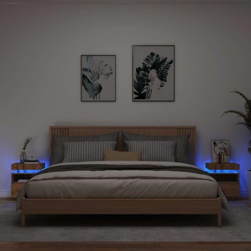 BOWEKAM Möbel, Tische, Nachttische, Nachttische mit LED-Lichtern, 2 Stück, Artisan Eiche, 40 x 39 x 48,5 cm von BOWEKAM