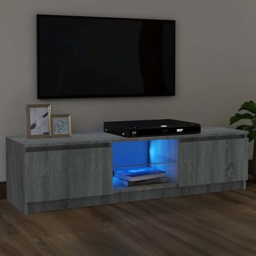 BOWEKAM Möbel, Unterhaltungszentren und TV-Ständer, TV-Schrank mit LED-Lichtern, Grau, Sonoma 120 x 30 x 35,5 cm von BOWEKAM