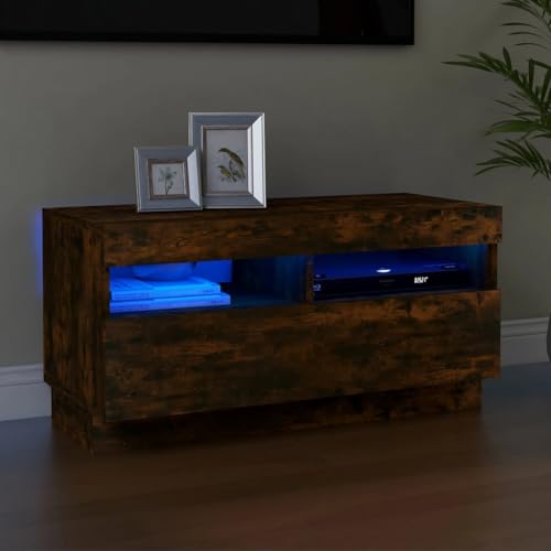 BOWEKAM Möbel, Unterhaltungszentren & TV-Ständer, TV-Schrank mit LED-Lichtern, Raucheiche, 80 x 35 x 40 cm von BOWEKAM