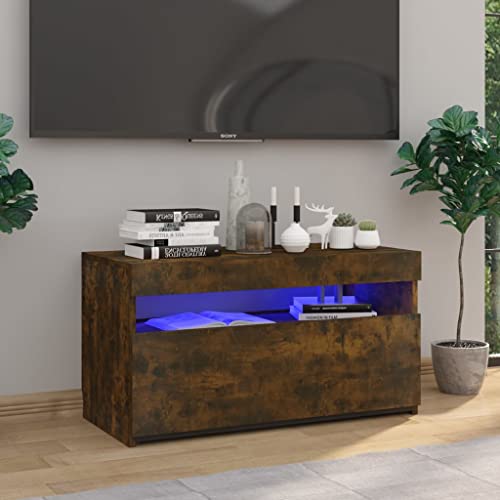 BOWEKAM Möbel, Unterhaltungszentren und TV-Ständer, TV-Schrank mit LED-Lichtern, geräucherte Eiche, 75 x 35 x 40 cm von BOWEKAM