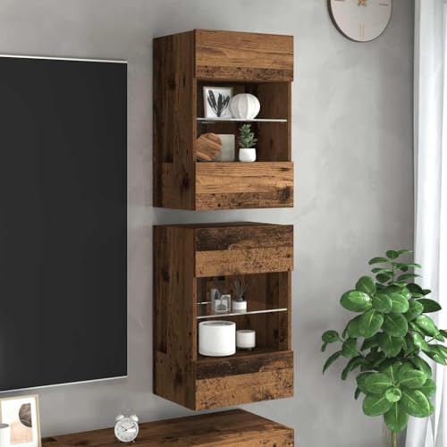BOWEKAM Möbel, Unterhaltungszentren und TV-Ständer, TV-Wandschränke mit LED-Lichtern, 2 Stück, Altes Holz, 40 x 30 x 60,5 cm von BOWEKAM