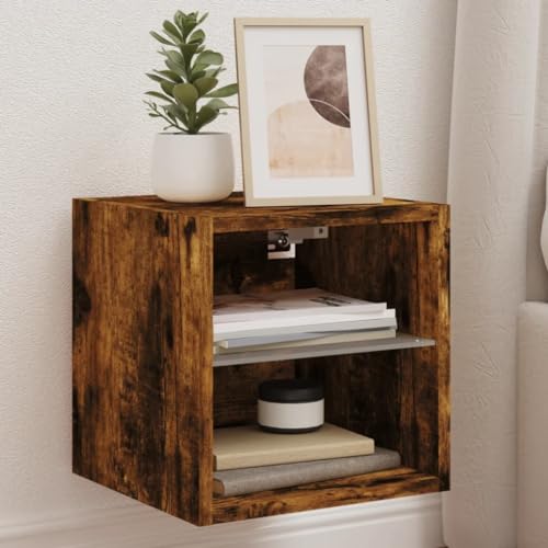 BOWEKAM Möbel, Unterhaltungszentren und TV-Ständer, TV-Wandschränke mit LED-Lichtern, 2 Stück, Raucheiche, 30 x 28,5 x 30 cm von BOWEKAM