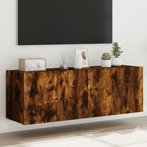 BOWEKAM Möbel, Unterhaltungszentren und TV-Ständer, TV-Wandschränke mit LED-Lichtern, 2 Stück, Raucheiche, 60 x 35 x 41 cm von BOWEKAM