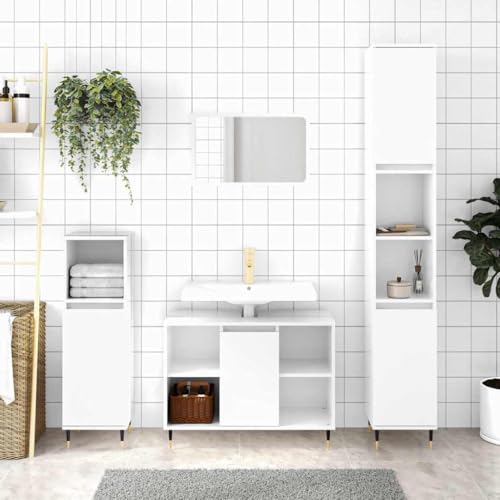 BOWEKAM Möbel,Möbelsets,Badmöbel-Sets,Badezimmerschrank Hochglanz Weiß 30x30x100cm Holzwerkstoff von BOWEKAM