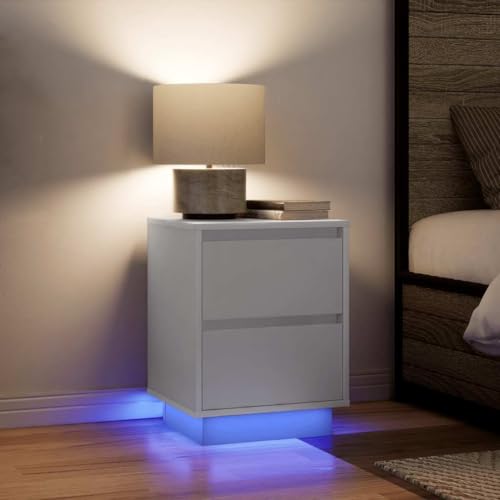 BOWEKAM Nachtkommode mit LED-Lichtern, 2 Stück, weiß, 38 x 34 x 50 cm, Möbel, Tische, Nachttische von BOWEKAM