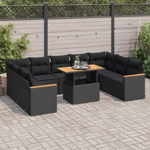 BOWEKAM Outdoor Möbel Sets - 10-teiliges Gartensofa-Set mit Kissen schwarz Poly Rattan Akazie von BOWEKAM