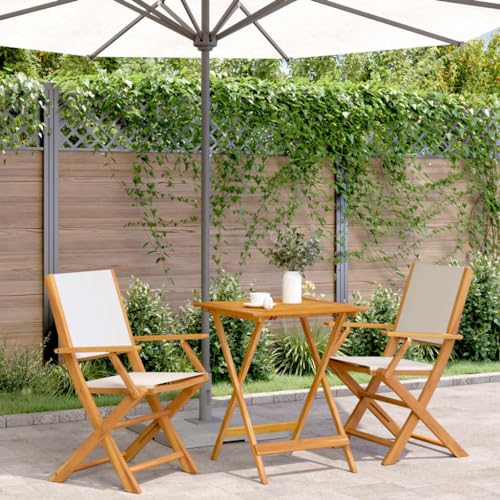 BOWEKAM Outdoor-Möbel-Sets - 3-teiliges Bistro-Set, cremeweißer Stoff und Massivholz von BOWEKAM