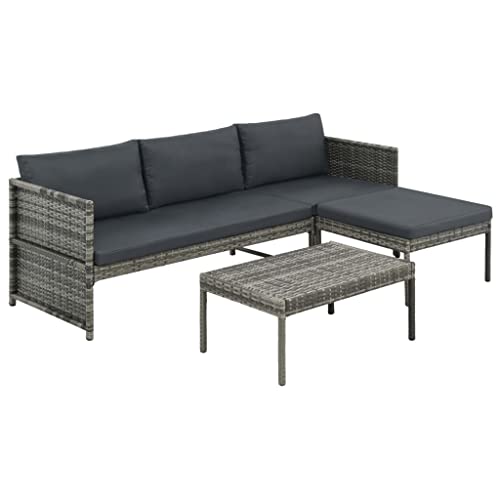 BOWEKAM Outdoor Möbel Sets - 3-teiliges Garten-Lounge-Set mit Kissen Poly Rattan Grau von BOWEKAM