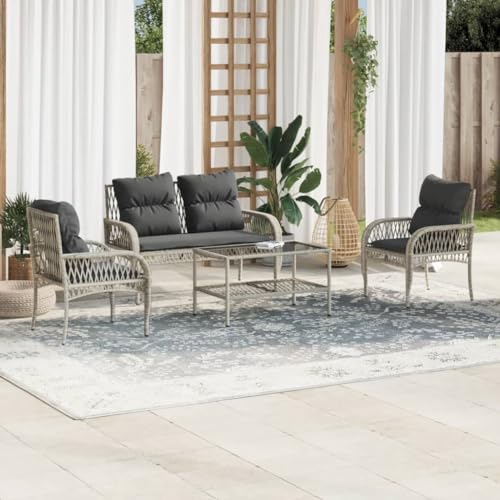 BOWEKAM Outdoor Möbel Sets - 4-teiliges Gartensofa-Set mit Kissen Hellgrau Poly Rattan von BOWEKAM