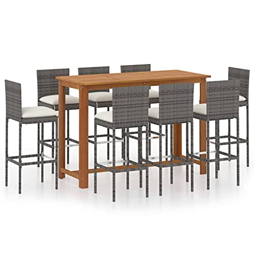 BOWEKAM Outdoor Möbel Sets - 9-teiliges Gartenbar-Set mit Kissen Poly Rattan Grau von BOWEKAM