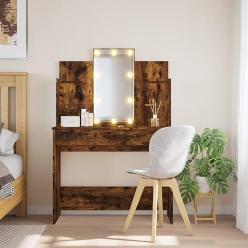 BOWEKAM Schminktisch mit LED-Leuchten Eiche geräuchert 96x40x142cm von BOWEKAM