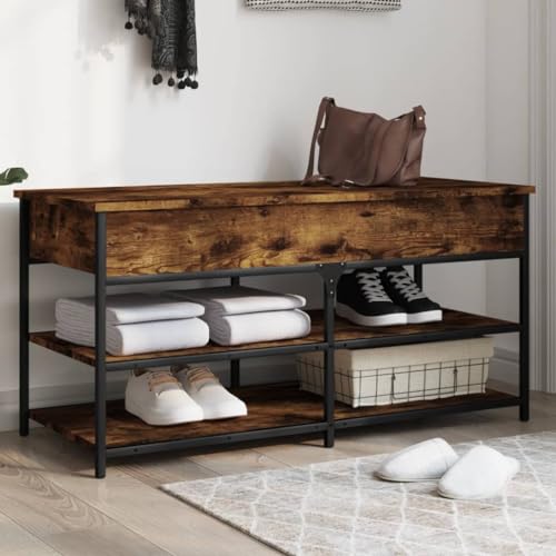 BOWEKAM Schuhbank, Raucheiche, 100 x 42,5 x 50 cm, Holz-Möbel, Bänke, Aufbewahrungs- und Eingangsbänke von BOWEKAM