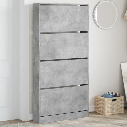 BOWEKAM Schuhschrank mit 4 Klappschubladen Betongrau 80x21x163,5 cm von BOWEKAM