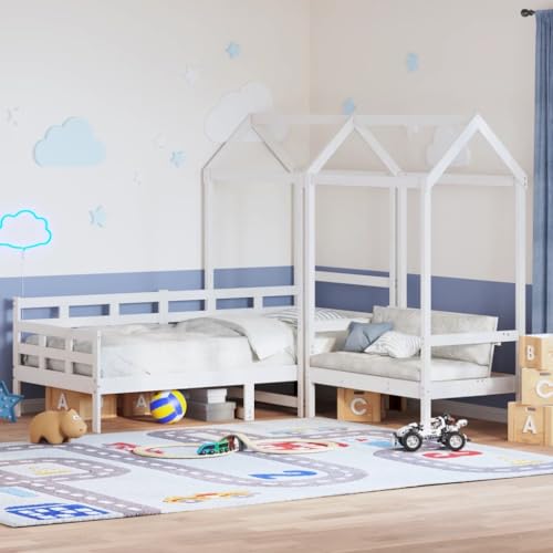 BOWEKAM Tagesbett und Bank Set mit Dach ohne Matratze weiß 90x190 cm Single von BOWEKAM
