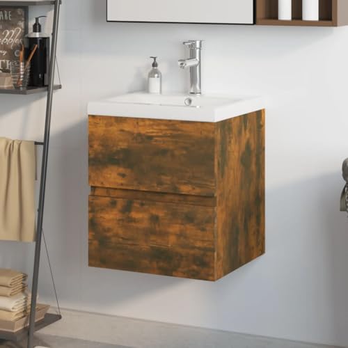 BOWEKAM Waschbeckenunterschrank mit Einbaubecken Räuchereiche Holzwerkstoff von BOWEKAM
