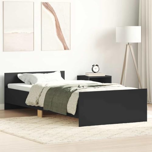 Bettgestell ohne Matratze schwarz 75x190 cm klein Einzelbett Holzwerkstoff von BOWEKAM