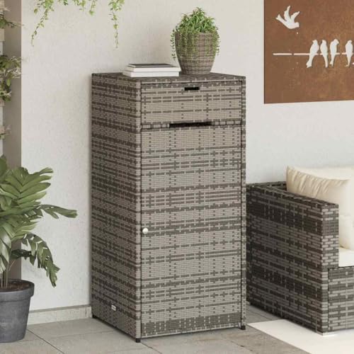 Gartenschrank, grau, 55 x 55 x 111 cm, Poly-Rattan-Möbel, Gartenmöbel, Aufbewahrungsboxen für den Außenbereich von BOWEKAM