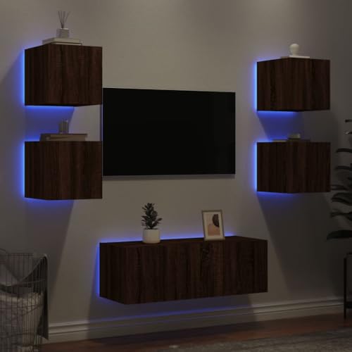 Möbel, Unterhaltungszentren und TV-Ständer, 6-teilige TV-Wandschränke mit LED, braunes Eichenholz Möbel, Unterhaltungszentren und TV-Ständer, 6-teilige TV-Wandschränke mit LED, braunes Eichenholz von BOWEKAM