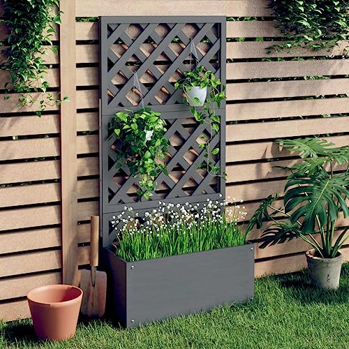 Rasen & Garten Gartenarbeit - Töpfe & Pflanzgefäße - Rankgitter Pflanzgefäß grau 65x33x135cm WPC von BOWEKAM