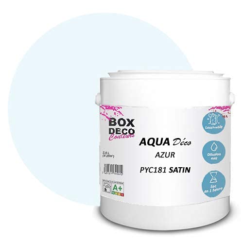 BOX DECO COULEURS Aqua Déco 2,5 Liter Acrylfarbe Satin Optik Azurblau von BOX DECO COULEURS