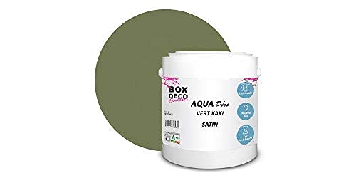 BOX DECO COULEURS Aqua Déco 2,5 Liter Acryl Satin Optik Wandfarbe Khaki Grün von BOX DECO COULEURS