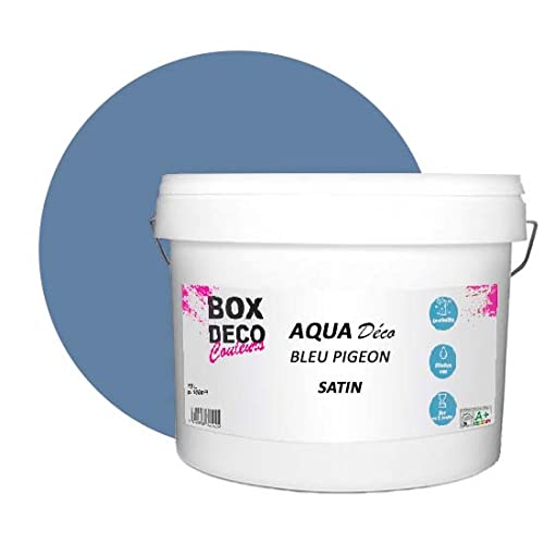 BOX DECO COULEURS Aqua Déco Acrylfarbe, Satin-Optik, 10 l, Taubenblau von BOX DECO COULEURS