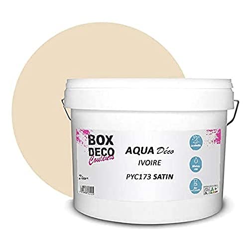 BOX DECO COULEURS Aqua Déco Acrylwandfarbe Satin-Optik – 10 l/100 m², Beige Elfenbein von BOX DECO COULEURS