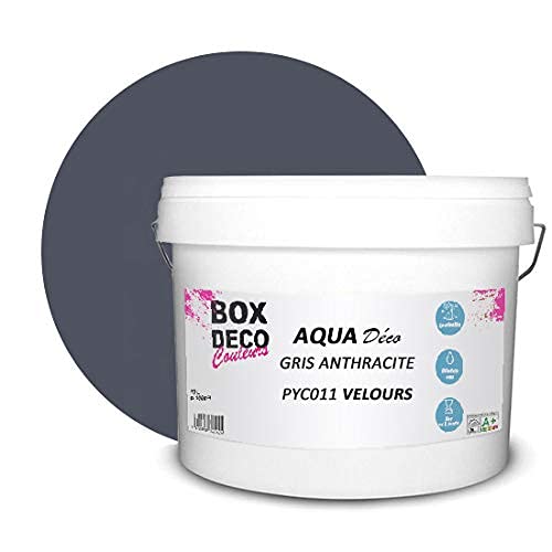 BOX DECO COULEURS Aqua Déco Acrylfarbe Velour Optik, 10 l, Anthrazit von BOX DECO COULEURS