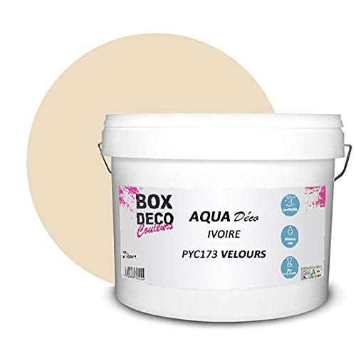BOX DECO COULEURS Aqua Déco Acrylfarbe Velours-Optik, 10 l, elfenbeinfarben von BOX DECO COULEURS