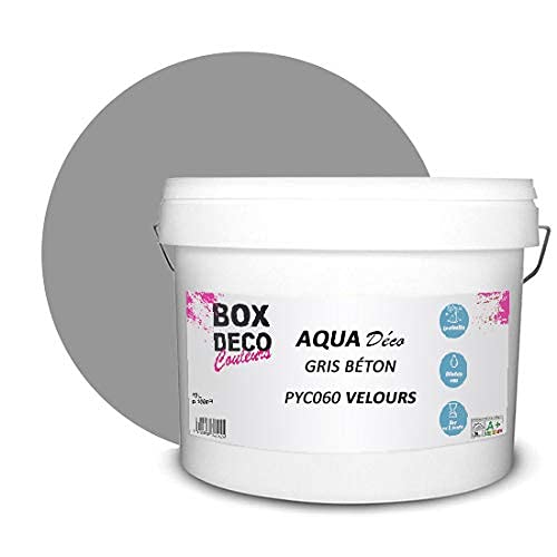 BOX DECO COULEURS Aqua Déco Acrylfarbe, Velours-Optik, 10 l, Betongrau von BOX DECO COULEURS