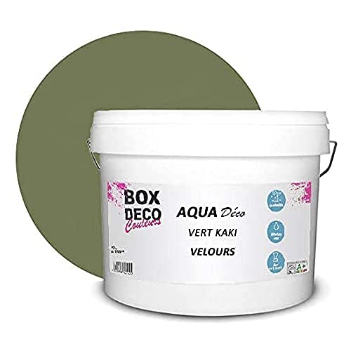 BOX DECO COULEURS Aqua Déco Acrylfarbe, Samt-Optik, 10 l, Khaki-Grün von BOX DECO COULEURS