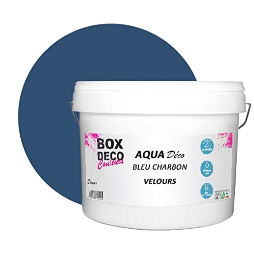 BOX DECO COULEURS Aqua Déco Acrylfarbe, Velours-Optik, 10 l, Farbe: Karbon-Blau von BOX DECO COULEURS