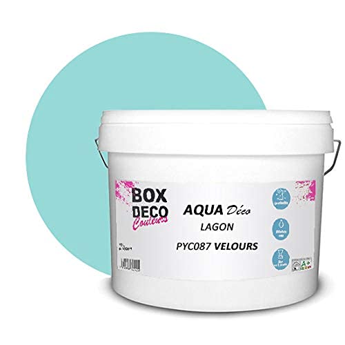 BOX DECO COULEURS Aqua Déco Wandfarbe Acryl Velour Optik, 10 l, Lagunenblau von BOX DECO COULEURS