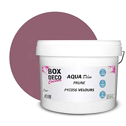 BOX DECO COULEURS Aqua Déco Acrylfarbe, Velours-Optik, 10 l, Pflaumenviolett von BOX DECO COULEURS