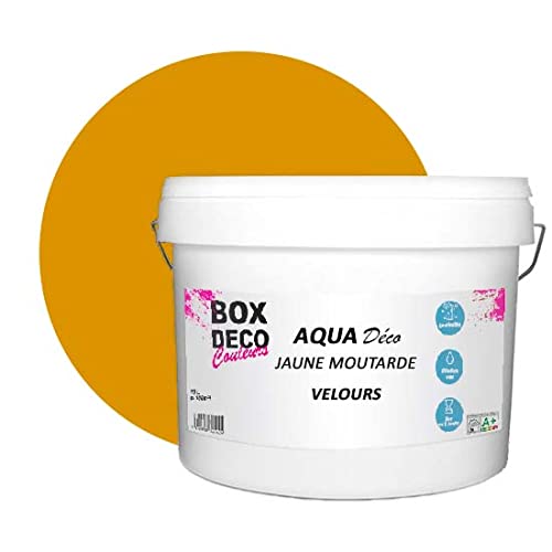 BOX DECO COULEURS Aqua Déco Acrylfarbe, Velours-Optik, 10 l, Senfgelb von BOX DECO COULEURS