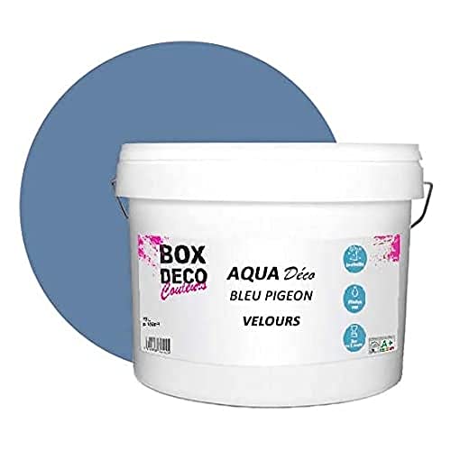 BOX DECO COULEURS Aqua Déco Acrylfarbe, Velours-Optik, 10 l/100 m², Taubenblau von BOX DECO COULEURS