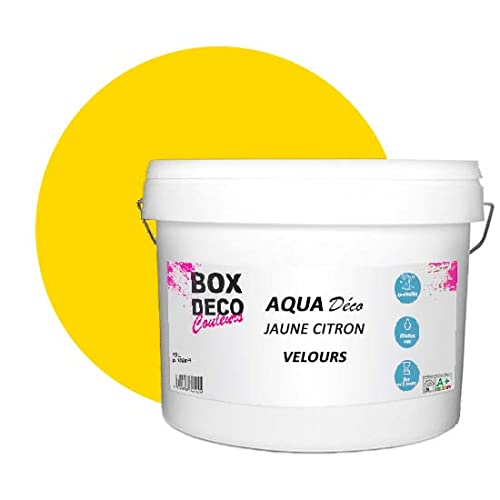 BOX DECO COULEURS Aqua Déco Acrylfarbe, Velours-Optik, 10 l, Zitronengelb von BOX DECO COULEURS