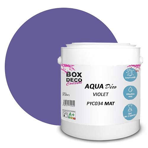 BOX DECO COULEURS Aqua Déco Acrylfarbe, matt, 2,5 l/25 m², Violett von BOX DECO COULEURS