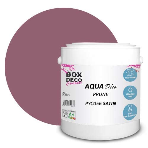 BOX DECO COULEURS Aqua Déco 2,5 Liter Acryl Satin Optik Wandfarbe Pflaume von BOX DECO COULEURS