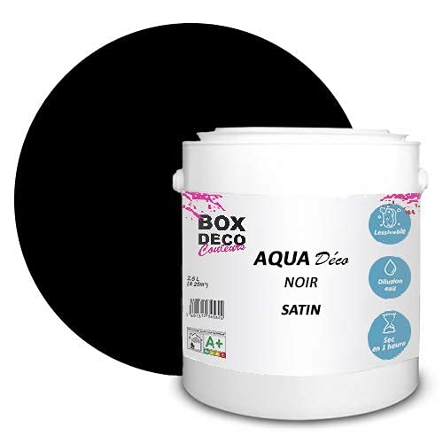 BOX DECO COULEURS Aqua Déco 2,5 Liter Acryl Satin Optik Wandfarbe Schwarz von BOX DECO COULEURS