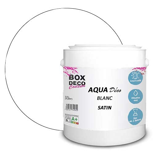 BOX DECO COULEURS Aqua Déco 2,5 Liter Acryl Satin Optik Wandfarbe Weiß von BOX DECO COULEURS