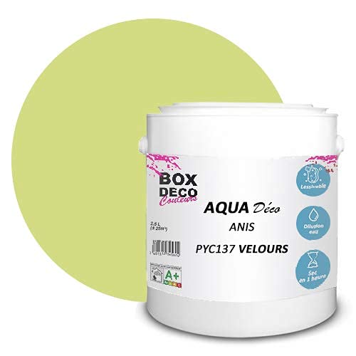 BOX DECO COULEURS Aqua Déco 2,5 Liter Acryl Wandfarbe Velour Optik Anisgrün von BOX DECO COULEURS