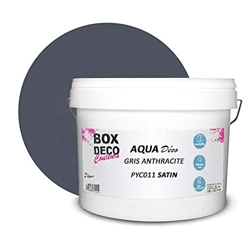 BOX DECO COULEURS Aqua Déco Acrylfarbe, Satin-Optik, 10 l, Anthrazit von BOX DECO COULEURS