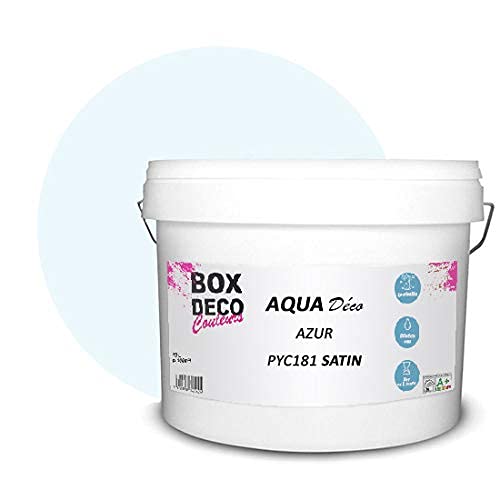 BOX DECO COULEURS Aqua Déco Acrylfarbe, Satin-Optik, 10 l/100 m², Azurblau von BOX DECO COULEURS