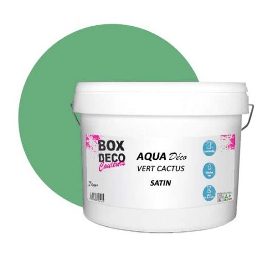 BOX DECO COULEURS Aqua Déco Acrylfarbe, Satin-Optik, 10 l, Kaktus-Grün von BOX DECO COULEURS