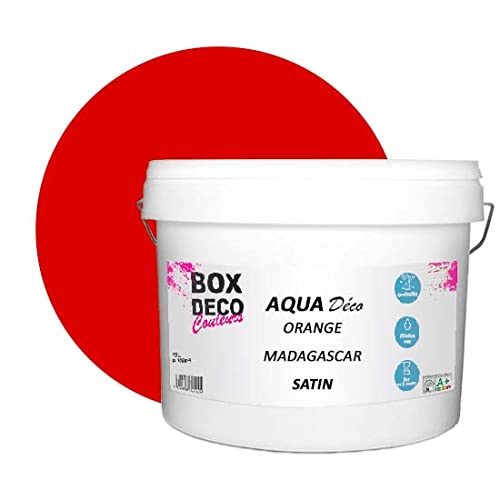 BOX DECO COULEURS Aqua Déco Acrylfarbe, Satin-Optik, 10 l/100 m², Orange Madagaskar von BOX DECO COULEURS