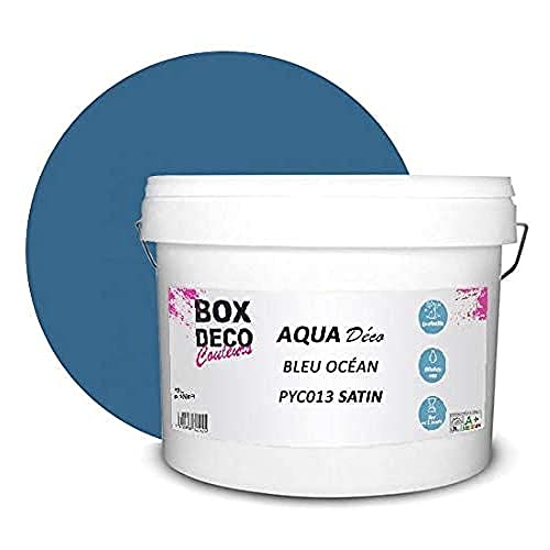 BOX DECO COULEURS Aqua Déco Acrylfarbe, Satin-Optik, 10 l, Ozeanblau von BOX DECO COULEURS