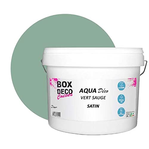 BOX DECO COULEURS Aqua Déco Acrylfarbe, Satin-Optik, 10 l/100 m², Salbeigrün von BOX DECO COULEURS